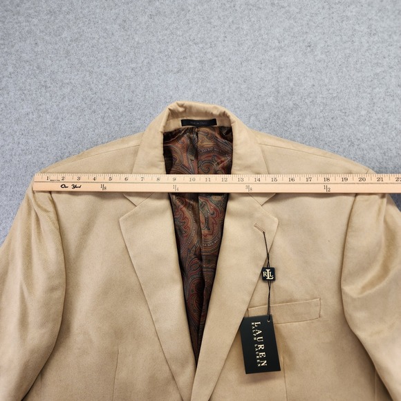 NEW Lauren Ralph Lauren Blazer Men's 46L‎ Long Tan Suede Paisley Lining - Picture 13 of 14